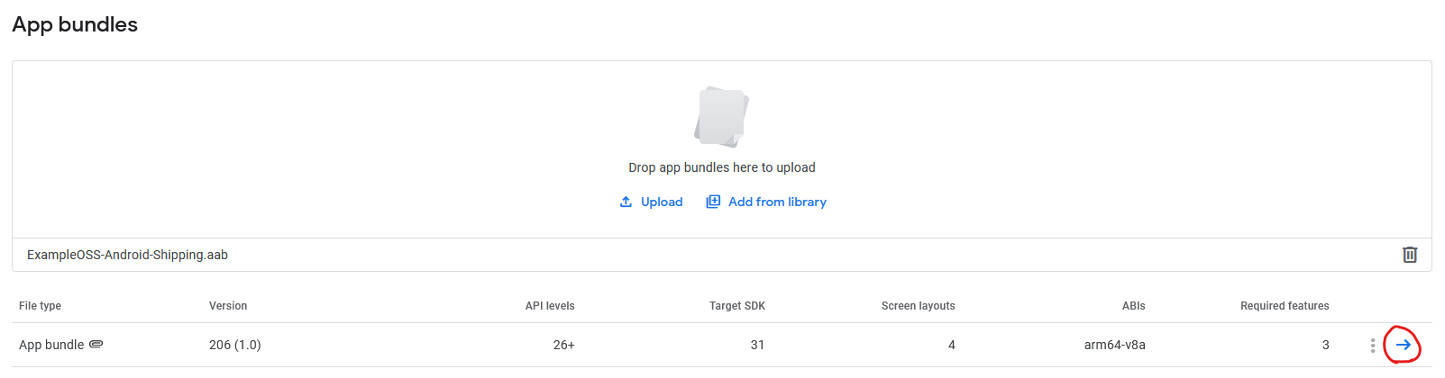 Click the blue arrow for the app bundle to view the bundle details
