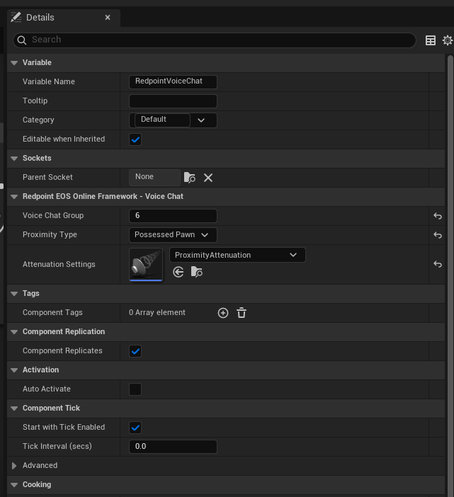A screenshot of the voice chat component details