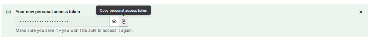 Click the copy icon to copy the token to the clipboard.