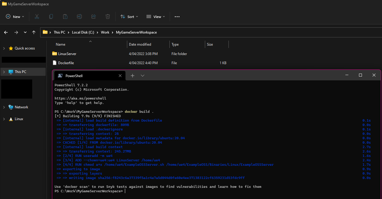 A screenshot of the output of 'docker build .'