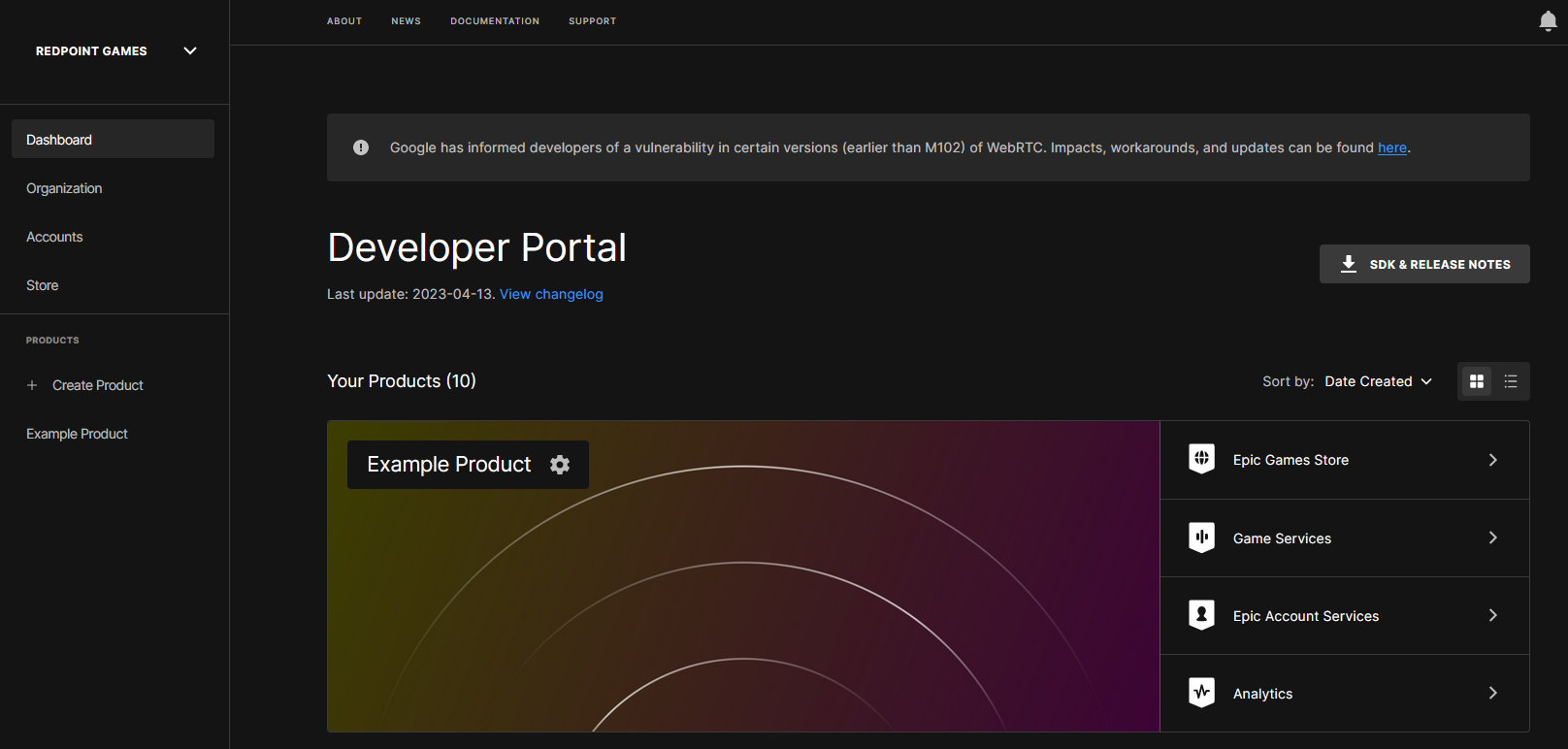 A screenshot of the developer portal & organization