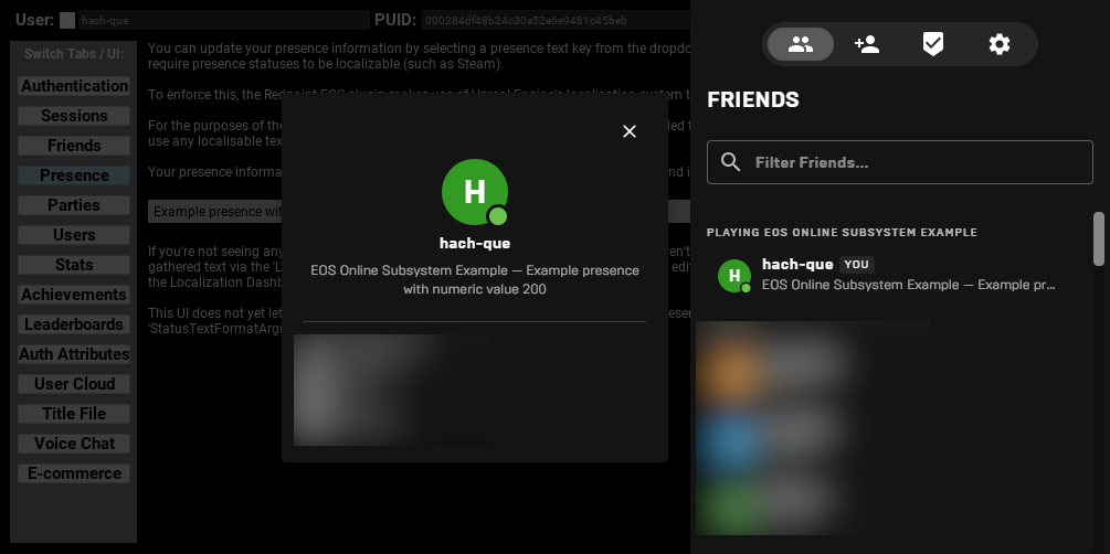 A custom status appearing in the Epic Games Launcher friends list