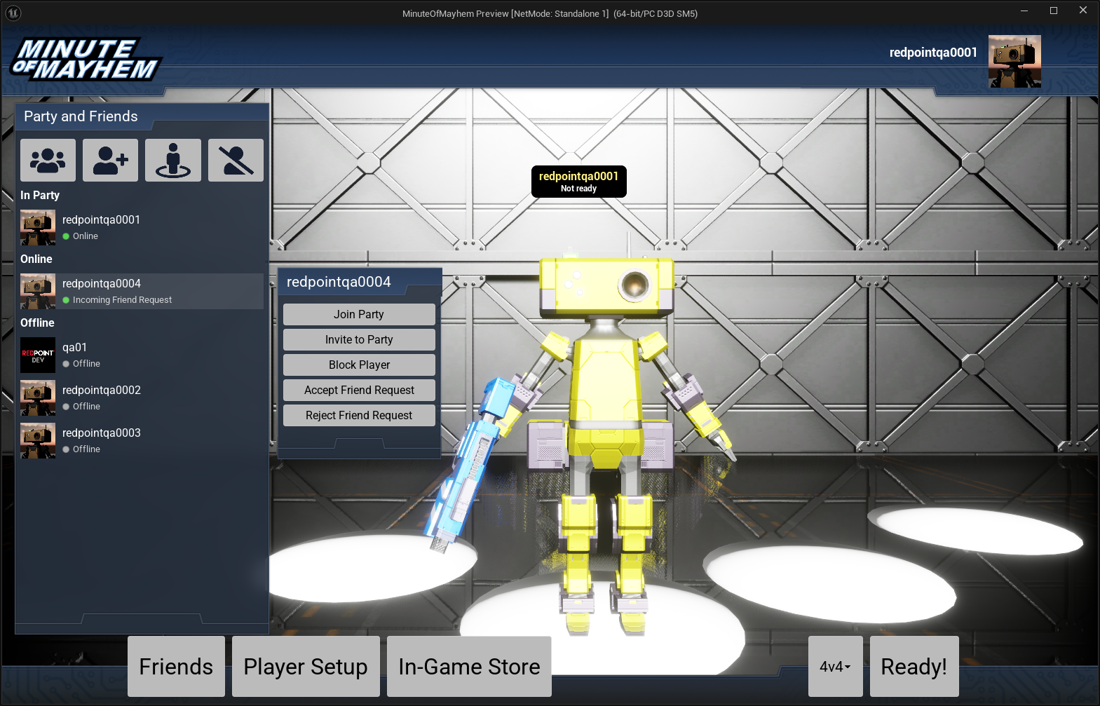 A screenshot of the friend list showing an incoming friend request, and the actions a player can take to respond to the friend request.