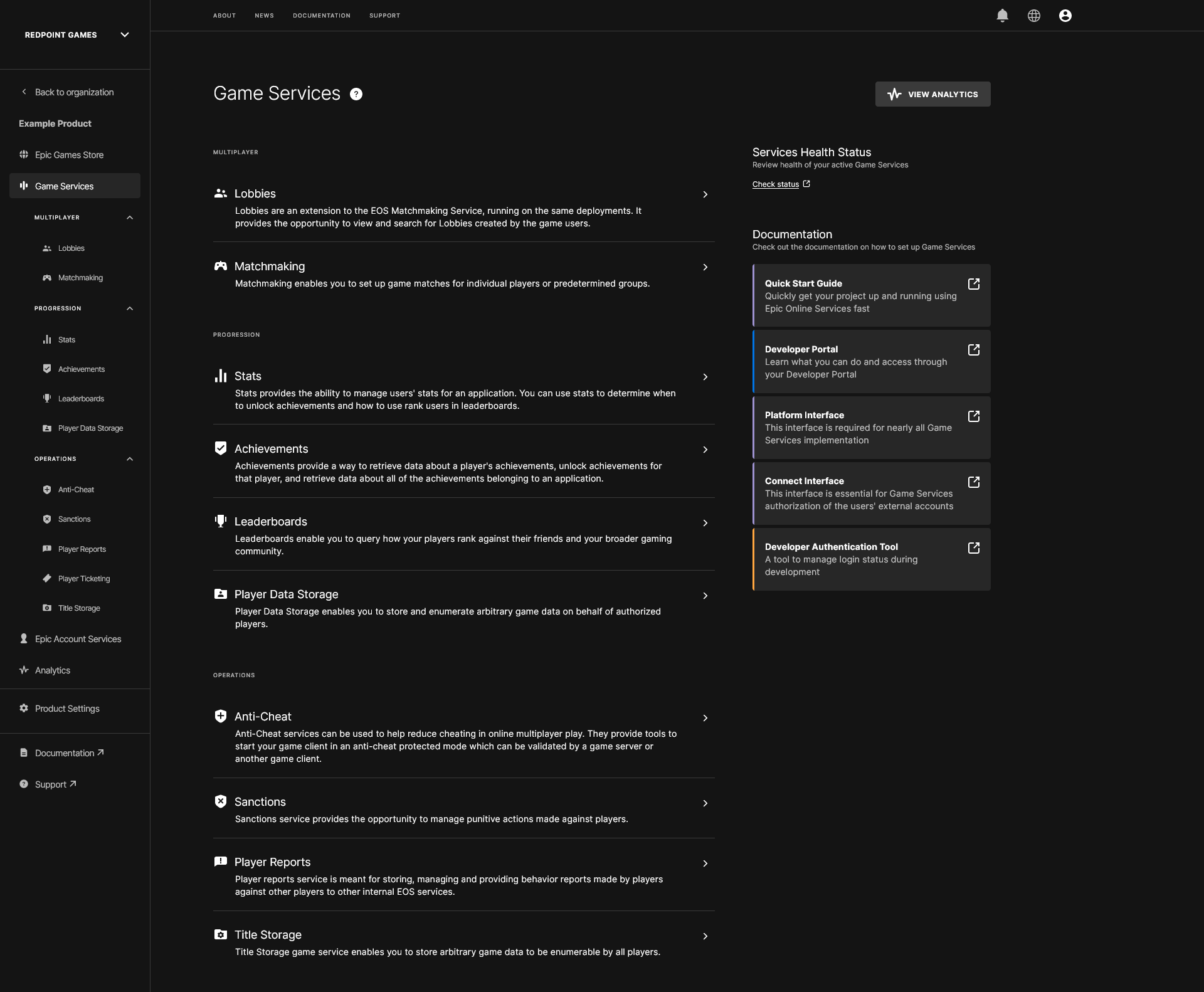 A screenshot of the games service highlighted
