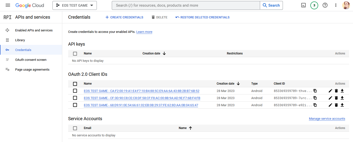 The list of clients configured for the fingerprints
