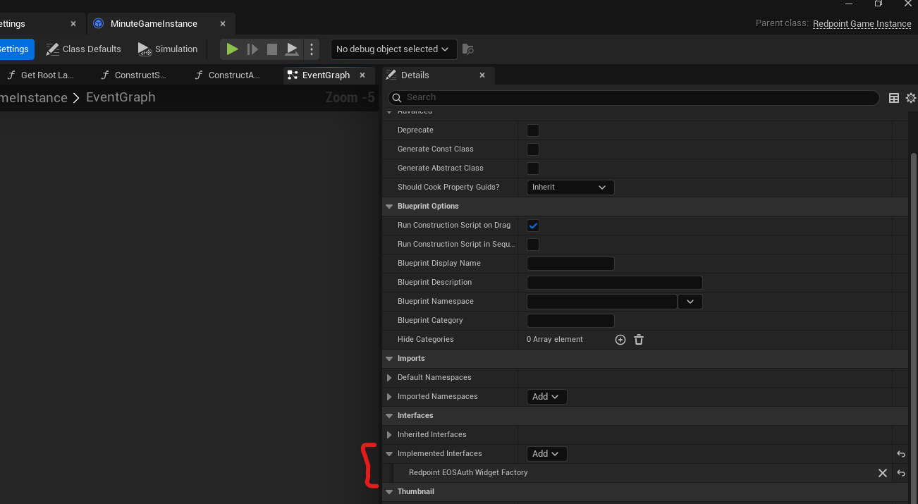 A screenshot of the game instance after the interface has been added