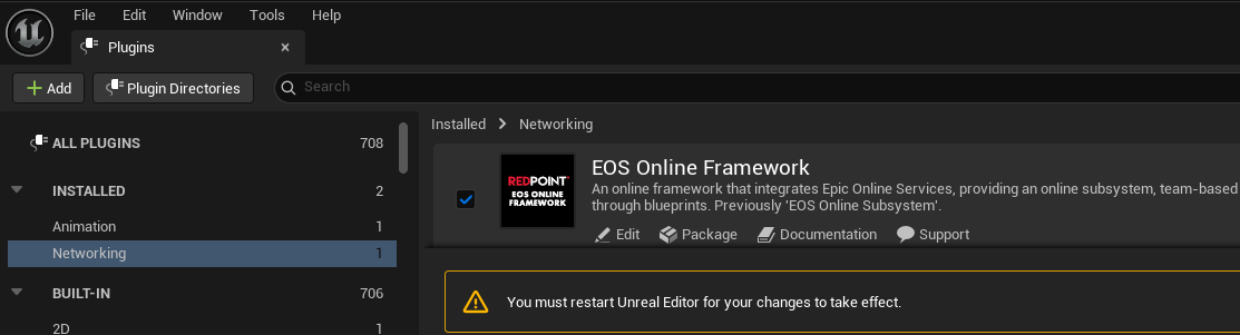 A screenshot of the Plugins page, filtered to networking plugins.