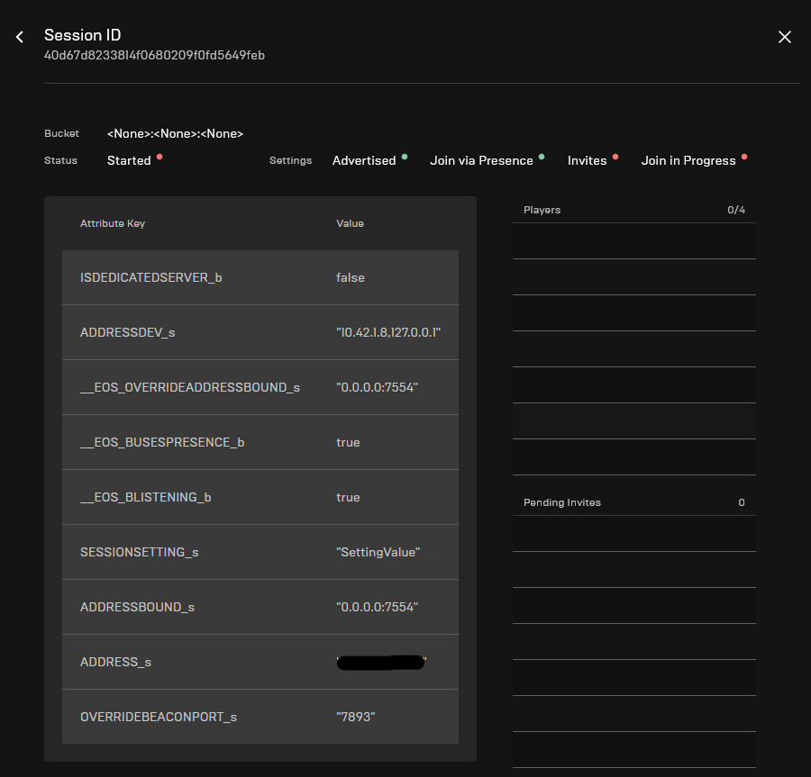 A screenshot of a session