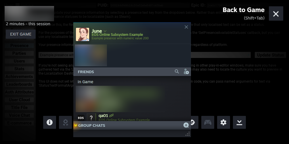 A custom status appearing in the Steam Friends system