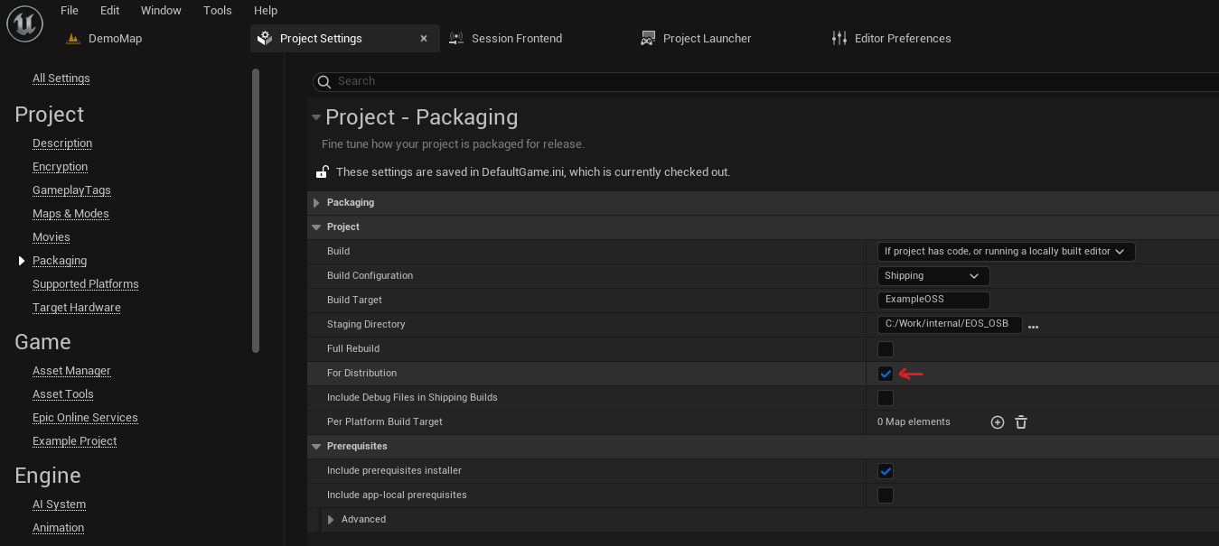 Enabling the &quot;For Distribution&quot; flag in Project Settings