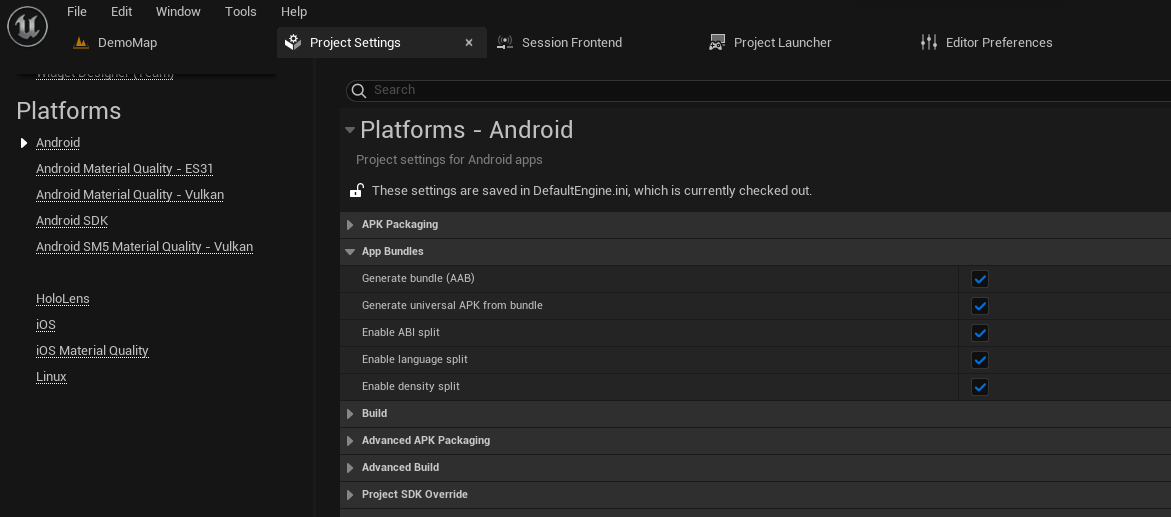 Enable the relevant settings for building AAB files