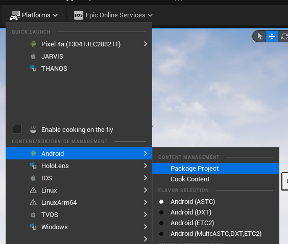 Package your Android project using the Platforms dropdown