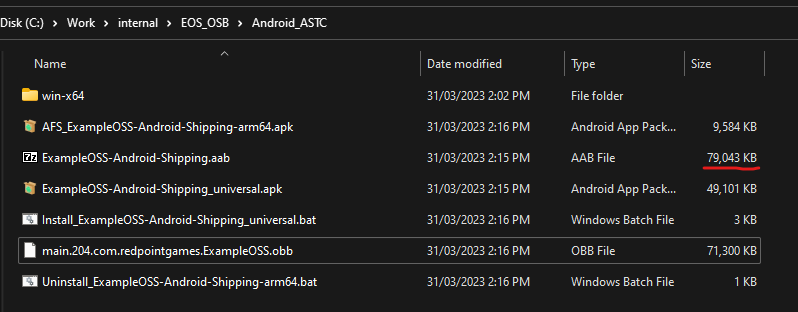 View the packaged files and check the size of the AAB